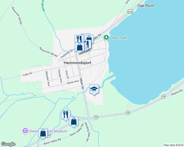 map of restaurants, bars, coffee shops, grocery stores, and more near 8 Inlet Drive in Hammondsport