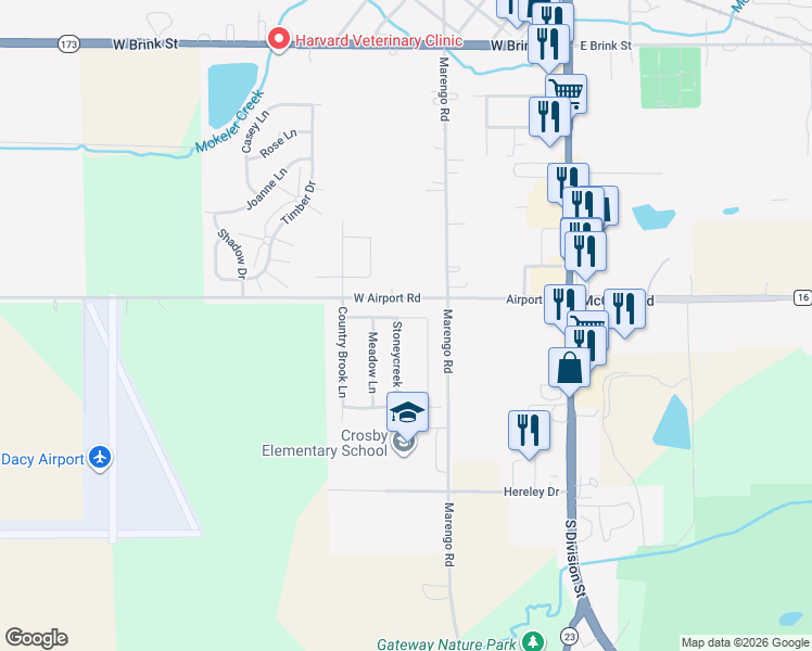 map of restaurants, bars, coffee shops, grocery stores, and more near 508 Stoney Creek Lane in Harvard