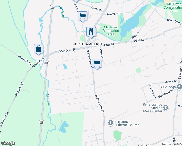map of restaurants, bars, coffee shops, grocery stores, and more near 1040 North Pleasant Street in Amherst