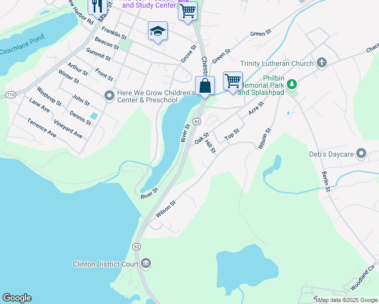 map of restaurants, bars, coffee shops, grocery stores, and more near 92 Massachusetts 70 in Clinton