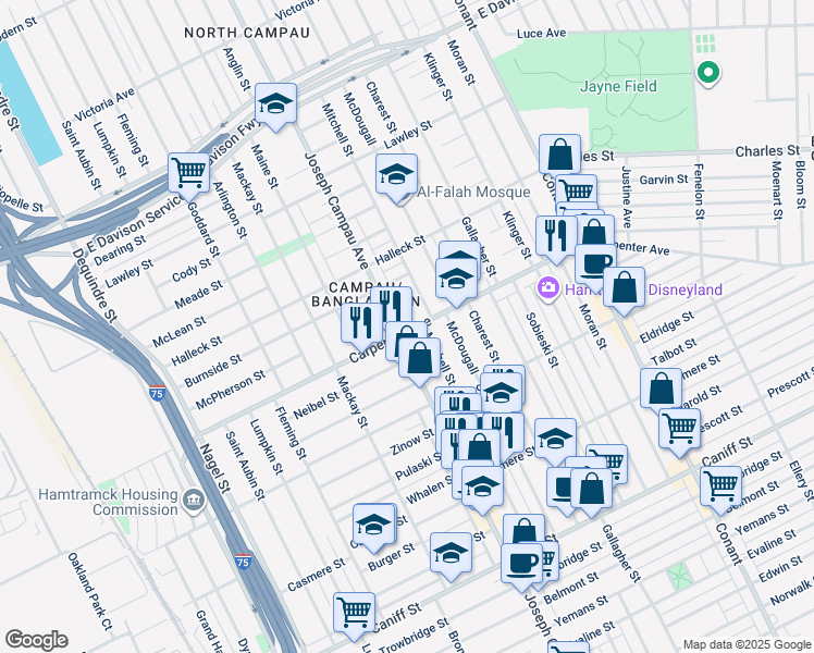 map of restaurants, bars, coffee shops, grocery stores, and more near 12206 Joseph Campau Avenue in Hamtramck