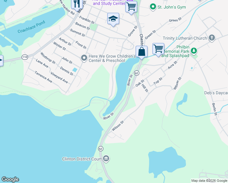 map of restaurants, bars, coffee shops, grocery stores, and more near 278 Grove Street in Clinton