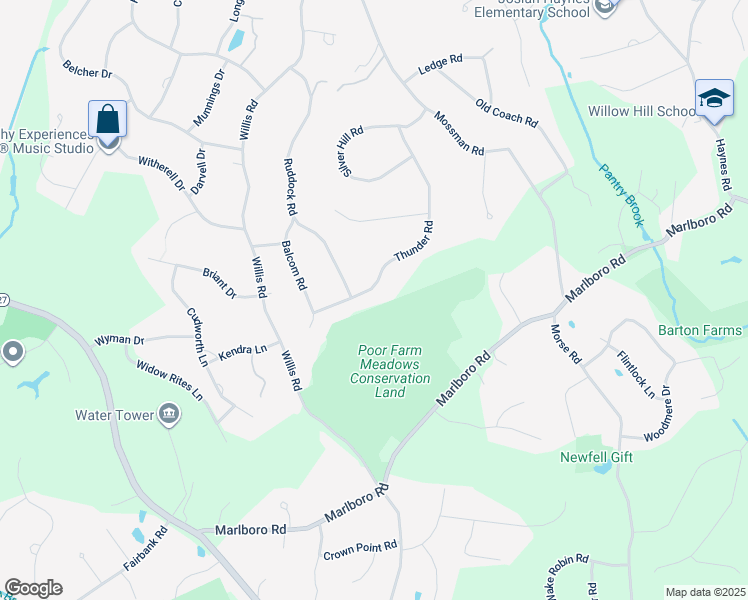 map of restaurants, bars, coffee shops, grocery stores, and more near 26 Thunder Road in Sudbury