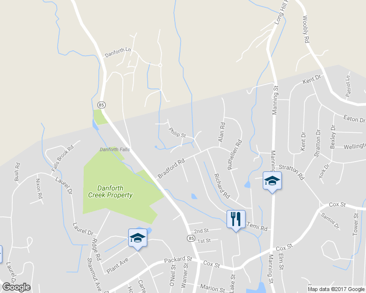 map of restaurants, bars, coffee shops, grocery stores, and more near 8 Philip Road in Hudson