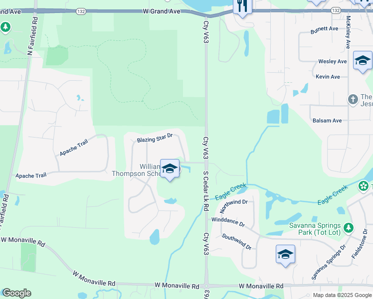 map of restaurants, bars, coffee shops, grocery stores, and more near 486 Blazing Star Drive in Lake Villa