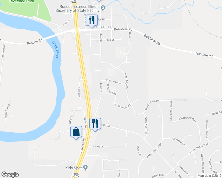 map of restaurants, bars, coffee shops, grocery stores, and more near 10012 Bitterroot Road in Roscoe