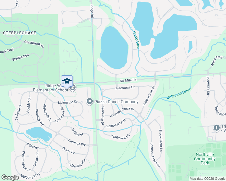 map of restaurants, bars, coffee shops, grocery stores, and more near 48913 Freestone Drive in Northville