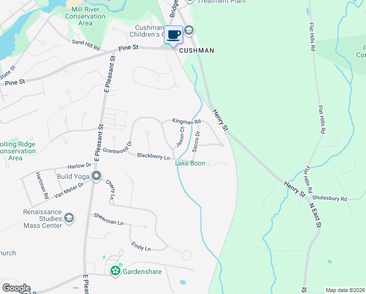 map of restaurants, bars, coffee shops, grocery stores, and more near 3 Jason Court in Amherst