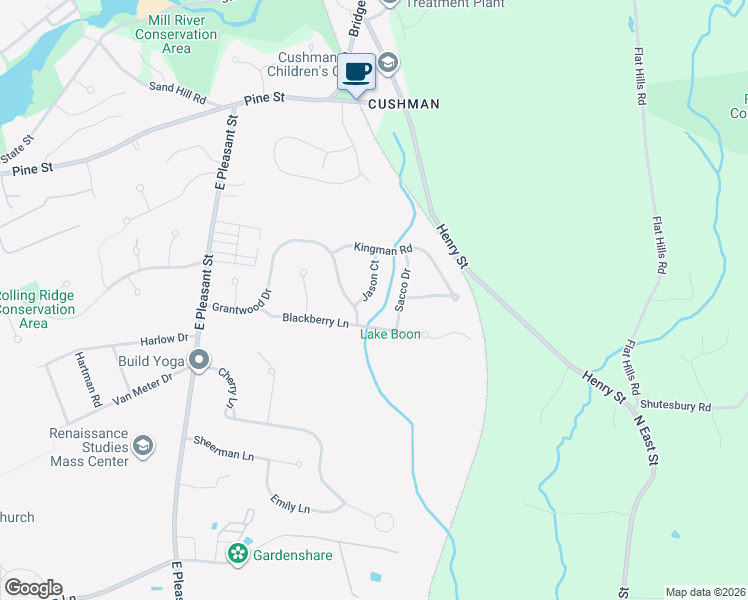 map of restaurants, bars, coffee shops, grocery stores, and more near 3 Jason Court in Amherst