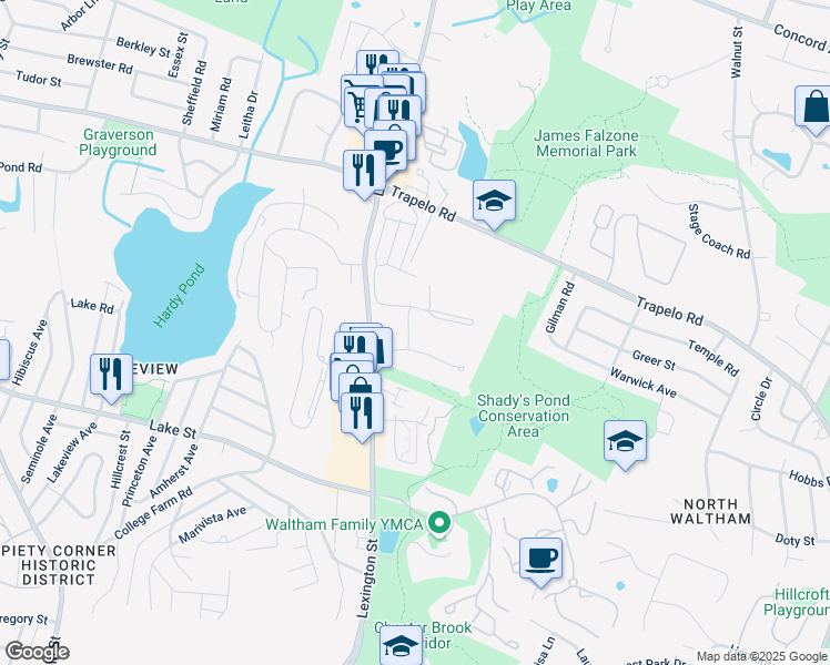 map of restaurants, bars, coffee shops, grocery stores, and more near 33 Jacqueline Road in Waltham