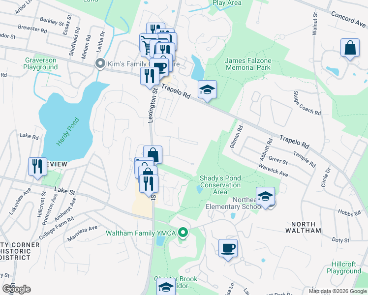 map of restaurants, bars, coffee shops, grocery stores, and more near 42 Lionel Avenue in Waltham