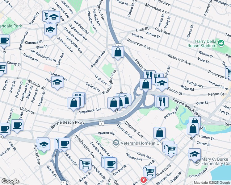 map of restaurants, bars, coffee shops, grocery stores, and more near 83 Garfield Avenue in Chelsea
