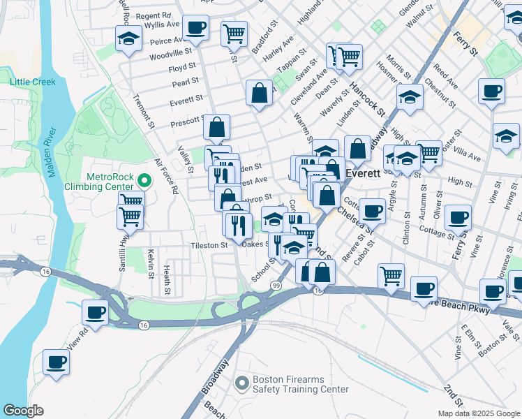 map of restaurants, bars, coffee shops, grocery stores, and more near 22 Hatch Street in Everett