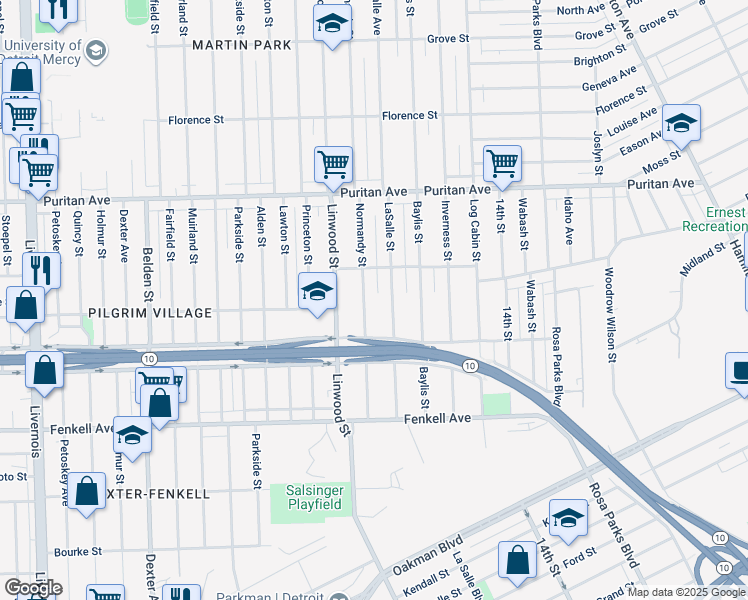 map of restaurants, bars, coffee shops, grocery stores, and more near 15575 LaSalle Street in Detroit
