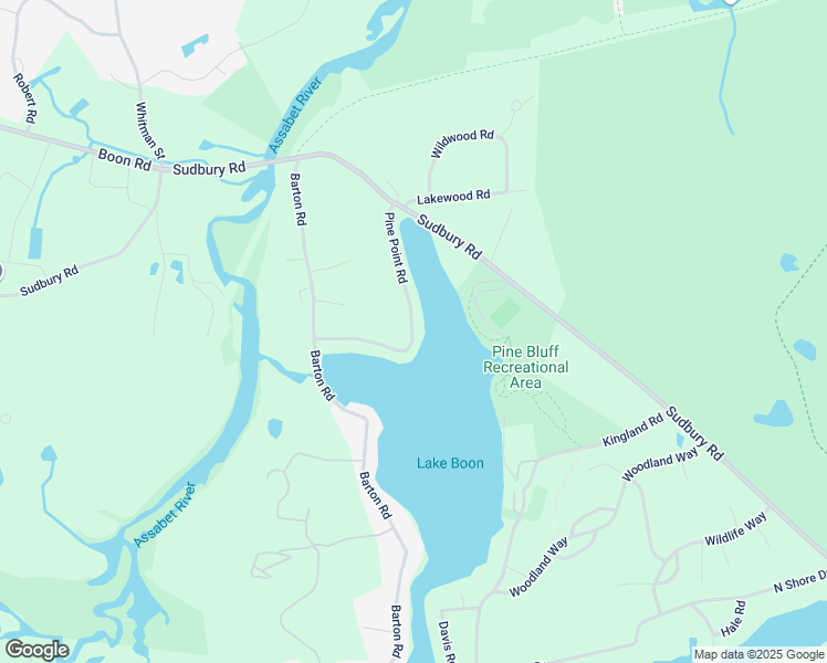 map of restaurants, bars, coffee shops, grocery stores, and more near 74 Pine Point Road in Stow