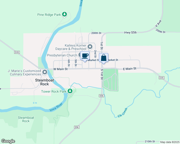 map of restaurants, bars, coffee shops, grocery stores, and more near 199-179 S 3rd St in Steamboat Rock