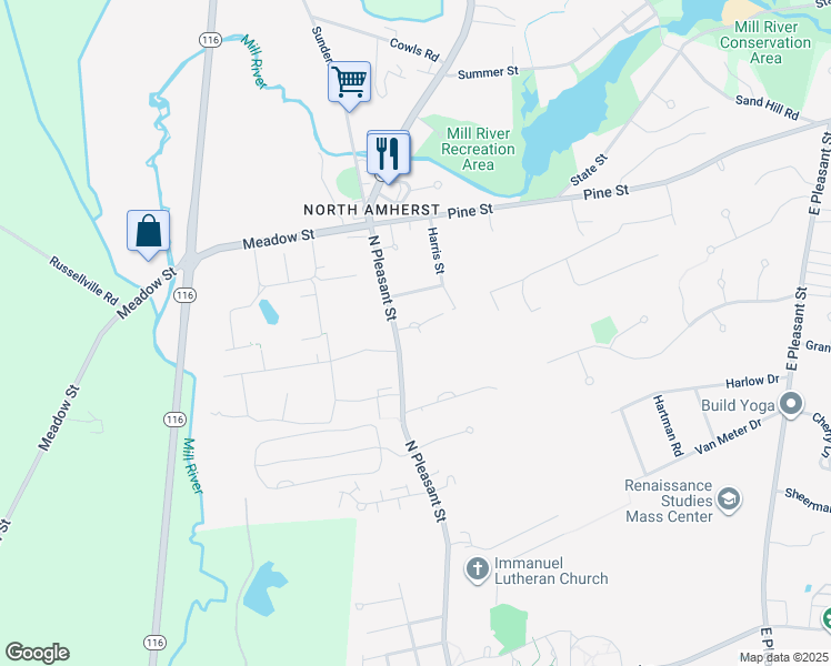 map of restaurants, bars, coffee shops, grocery stores, and more near 1089 North Pleasant Street in Amherst