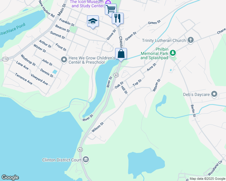 map of restaurants, bars, coffee shops, grocery stores, and more near 92 Massachusetts 70 in Clinton