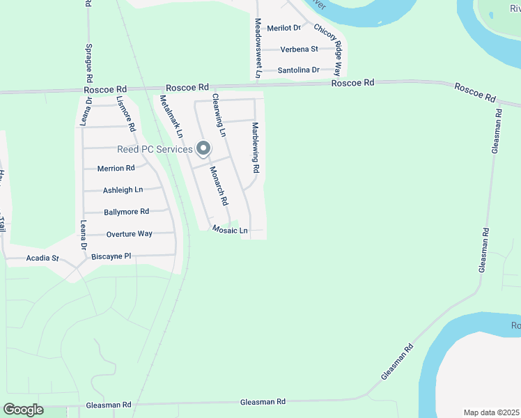 map of restaurants, bars, coffee shops, grocery stores, and more near 10093 Clearwing Lane in Roscoe