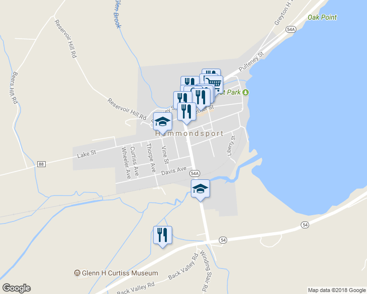 map of restaurants, bars, coffee shops, grocery stores, and more near 37 Main Street in Hammondsport