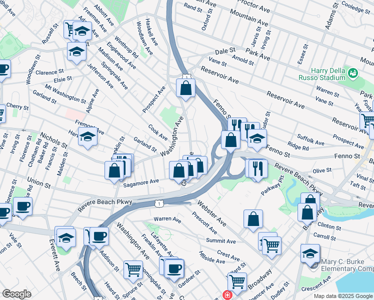 map of restaurants, bars, coffee shops, grocery stores, and more near 83 Garfield Avenue in Chelsea