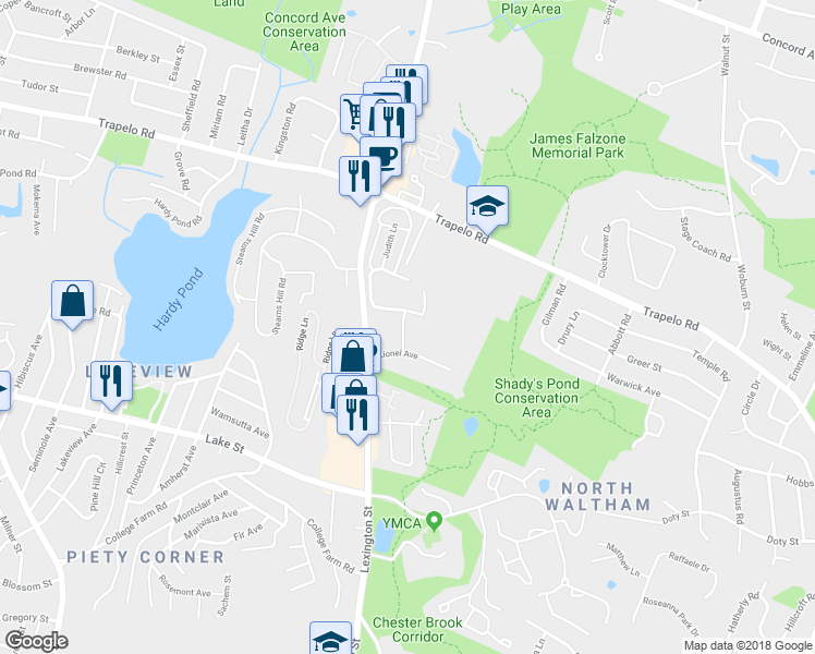 map of restaurants, bars, coffee shops, grocery stores, and more near 42 Lionel Avenue in Waltham