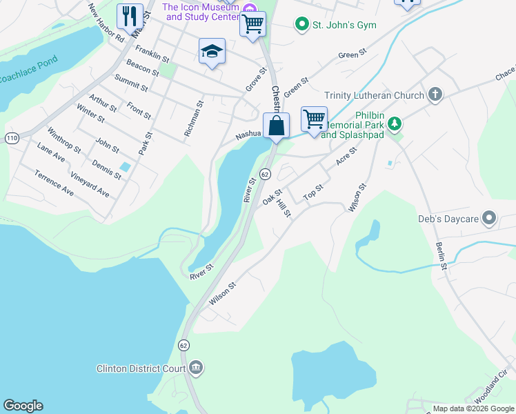 map of restaurants, bars, coffee shops, grocery stores, and more near 92 Massachusetts 70 in Clinton