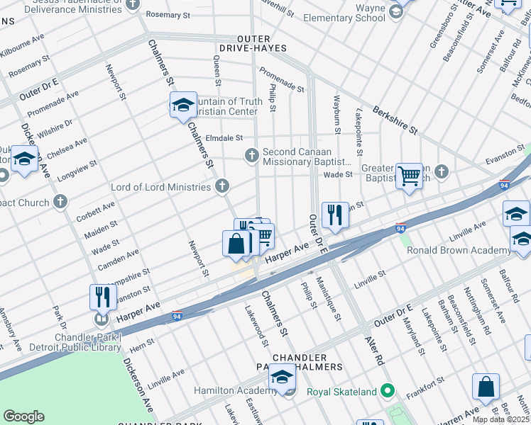 map of restaurants, bars, coffee shops, grocery stores, and more near 9137 Philip Street in Detroit