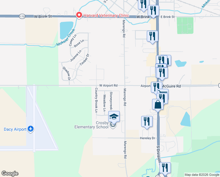 map of restaurants, bars, coffee shops, grocery stores, and more near 508 Stoney Creek Lane in Harvard
