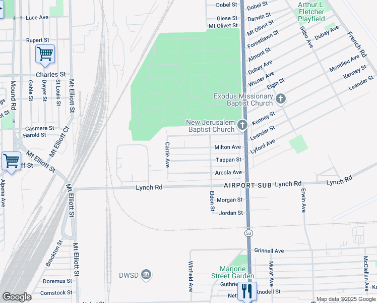 map of restaurants, bars, coffee shops, grocery stores, and more near 7092 Tappan Street in Detroit