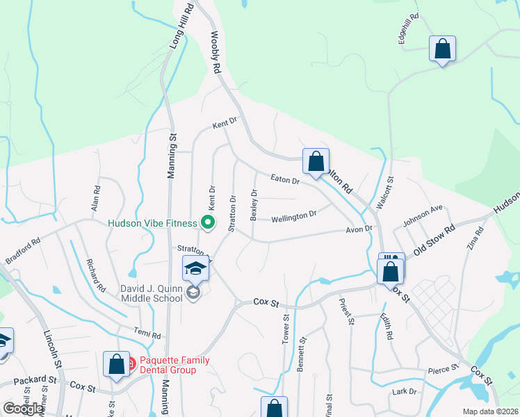 map of restaurants, bars, coffee shops, grocery stores, and more near 24 Wellington Drive in Hudson