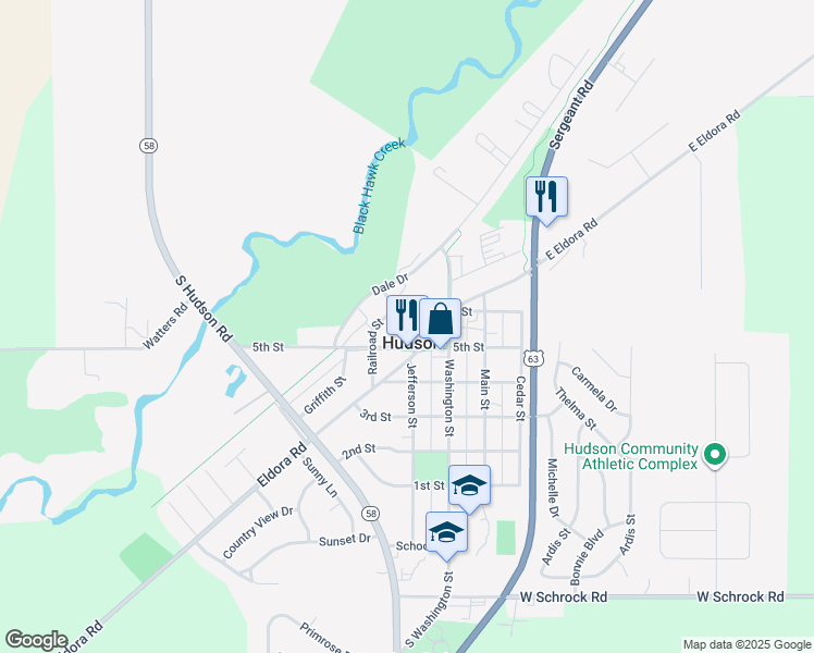 map of restaurants, bars, coffee shops, grocery stores, and more near in Hudson