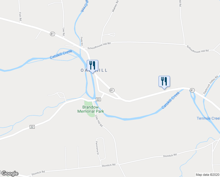 map of restaurants, bars, coffee shops, grocery stores, and more near 7699 Route 81 in Oak Hill