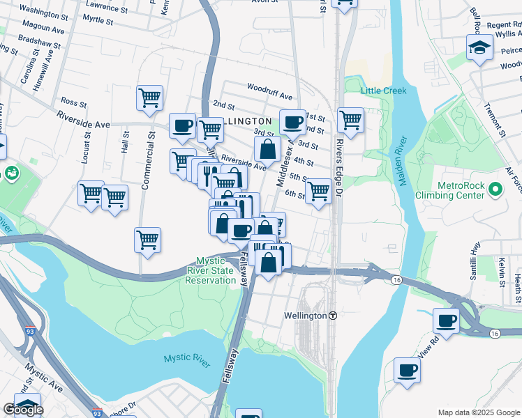 map of restaurants, bars, coffee shops, grocery stores, and more near 629 Wellington Road in Medford
