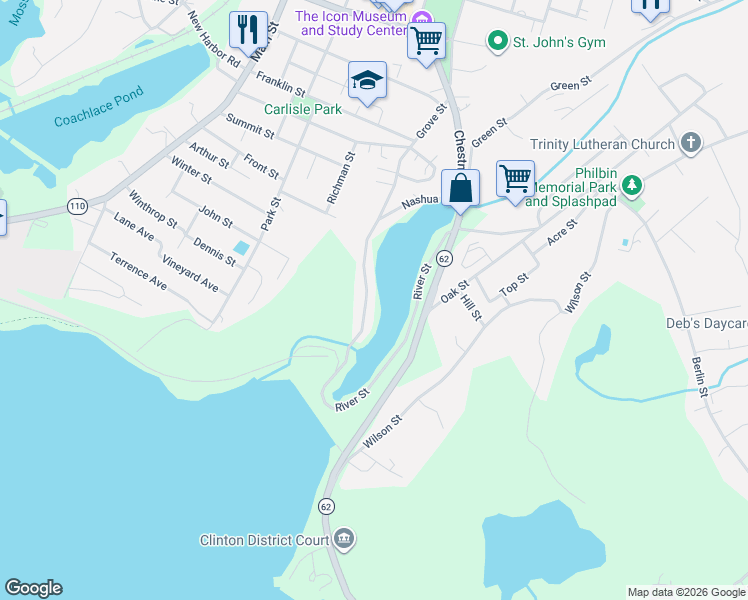 map of restaurants, bars, coffee shops, grocery stores, and more near 278 Grove Street in Clinton