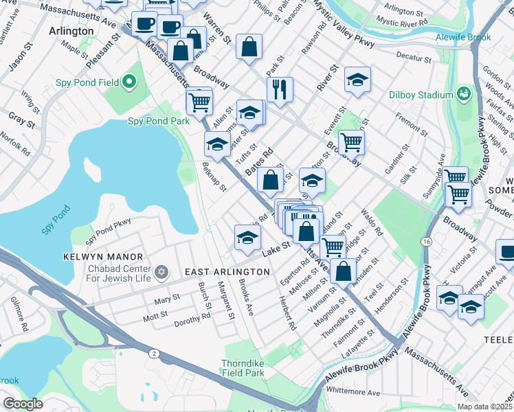 map of restaurants, bars, coffee shops, grocery stores, and more near in Arlington