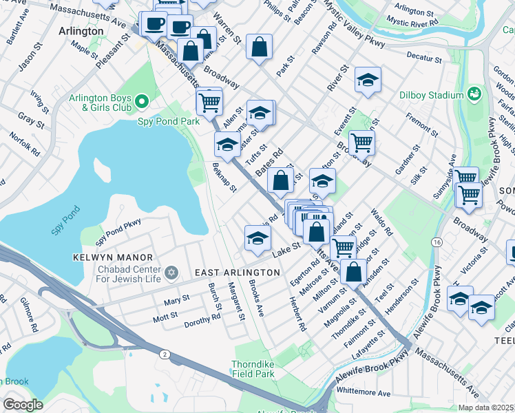 map of restaurants, bars, coffee shops, grocery stores, and more near in Arlington