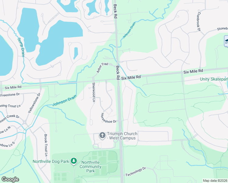 map of restaurants, bars, coffee shops, grocery stores, and more near 16984 Niagara Court in Northville
