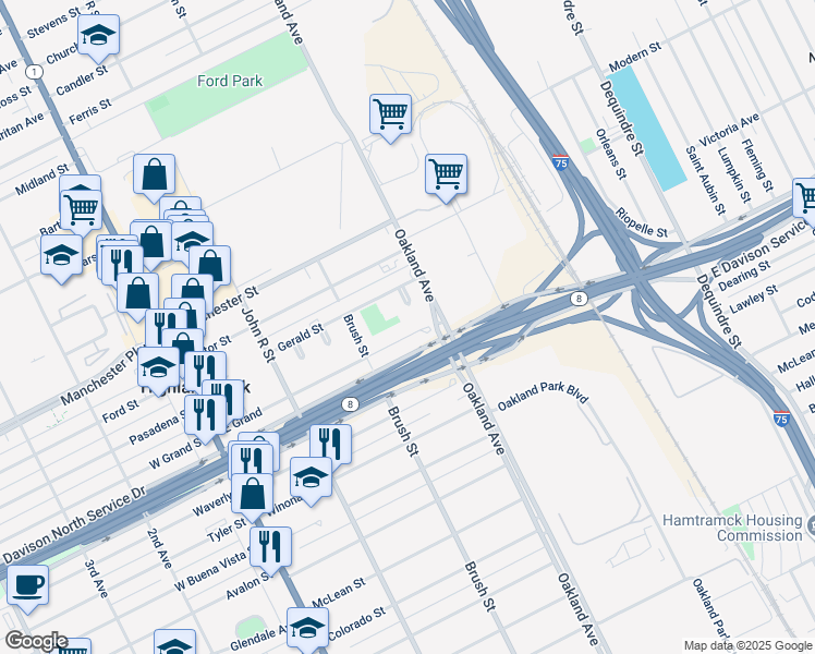 map of restaurants, bars, coffee shops, grocery stores, and more near 6 Thomas Shawcross Place in Highland Park