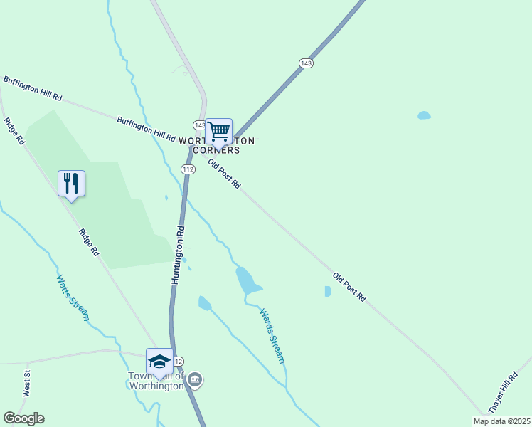 map of restaurants, bars, coffee shops, grocery stores, and more near 46 Old Post Road in Worthington