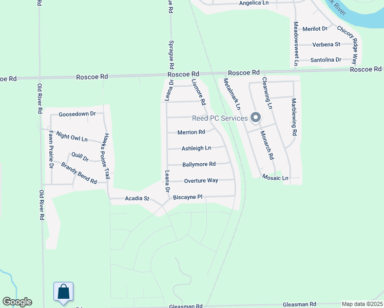 map of restaurants, bars, coffee shops, grocery stores, and more near 703 Ashleigh Lane in Roscoe