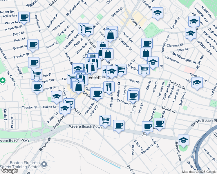 map of restaurants, bars, coffee shops, grocery stores, and more near 48 Argyle Street in Everett