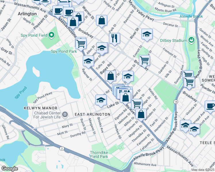 map of restaurants, bars, coffee shops, grocery stores, and more near in Arlington