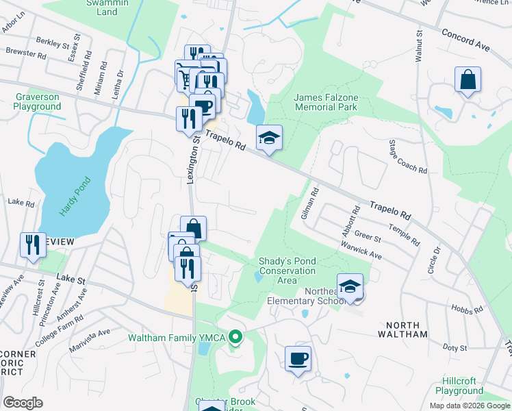 map of restaurants, bars, coffee shops, grocery stores, and more near 51 Jacqueline Road in Waltham