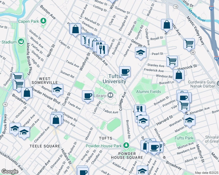map of restaurants, bars, coffee shops, grocery stores, and more near in Medford