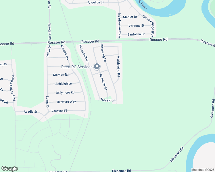 map of restaurants, bars, coffee shops, grocery stores, and more near 10180 Clearwing Lane in Roscoe