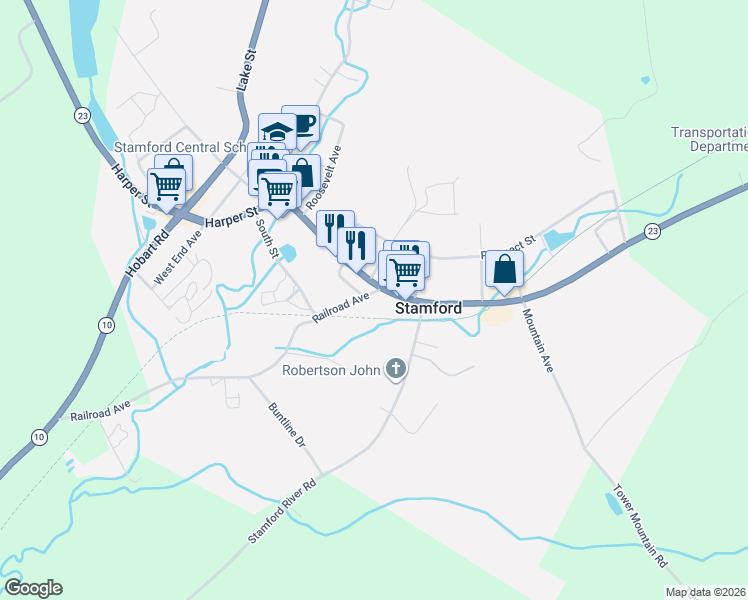 map of restaurants, bars, coffee shops, grocery stores, and more near 7 Railroad Avenue in Stamford
