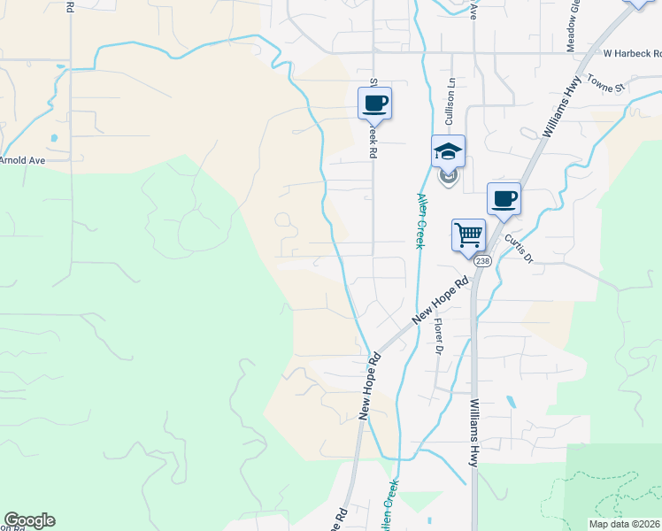 map of restaurants, bars, coffee shops, grocery stores, and more near 1355 Denton Trail in Grants Pass