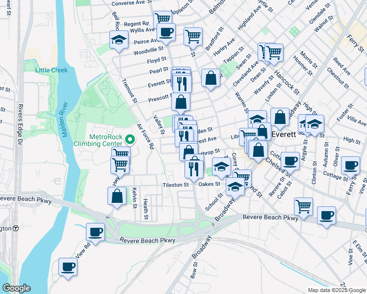 map of restaurants, bars, coffee shops, grocery stores, and more near in Everett