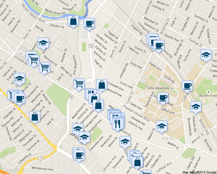 map of restaurants, bars, coffee shops, grocery stores, and more near in Somerville
